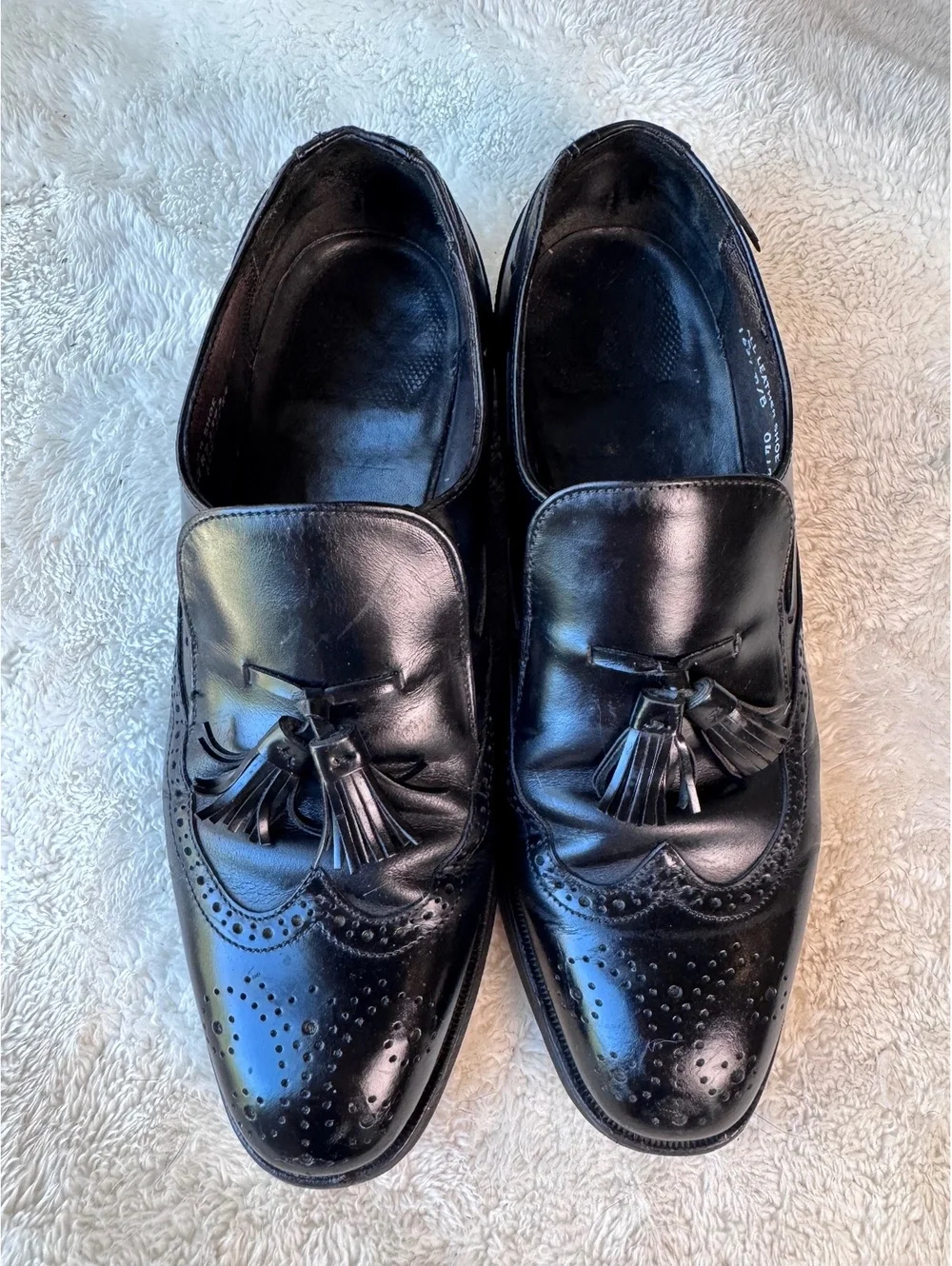 Vintage Stafford Comfort Plus Black Leather Wingtip Tassel Loafers -Men's Size 8